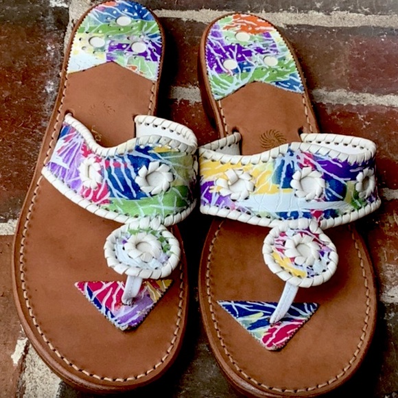 These VTG Jack Rogers leather splatter paint sandals go w/every Lilly on EARTH! - Picture 1 of 11